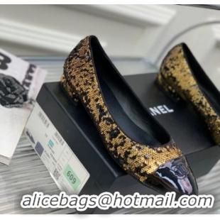 Top Grade Chanel Glitter & Patent Leather Ballerinas Gold/Black 2228100