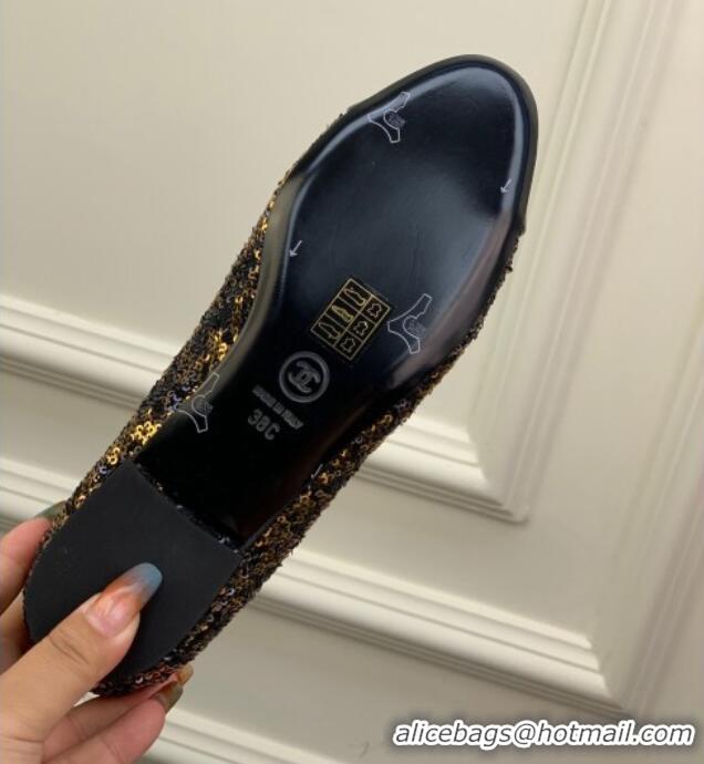 Top Grade Chanel Glitter & Patent Leather Ballerinas Gold/Black 2228100