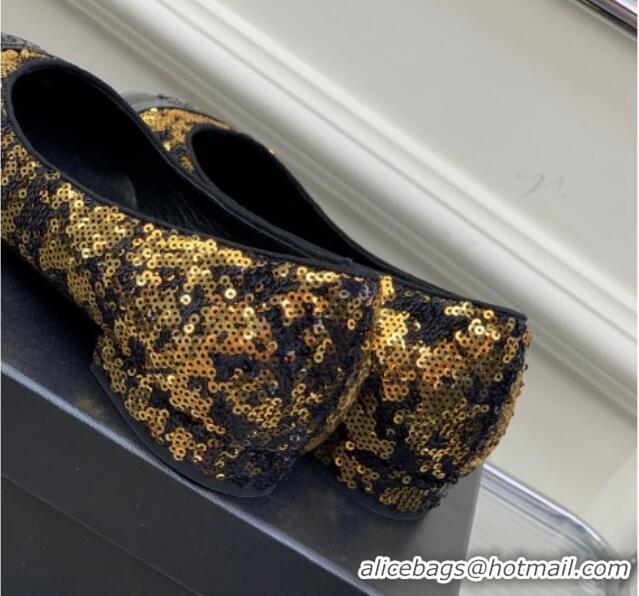 Top Grade Chanel Glitter & Patent Leather Ballerinas Gold/Black 2228100