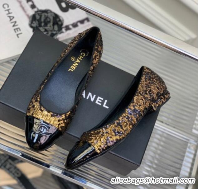 Top Grade Chanel Glitter & Patent Leather Ballerinas Gold/Black 2228100