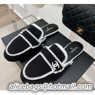 Sumptuous Chanel Crochet Flat Mules Black 1/White 228107