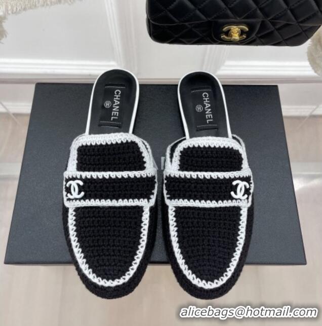 Sumptuous Chanel Crochet Flat Mules Black 1/White 228107