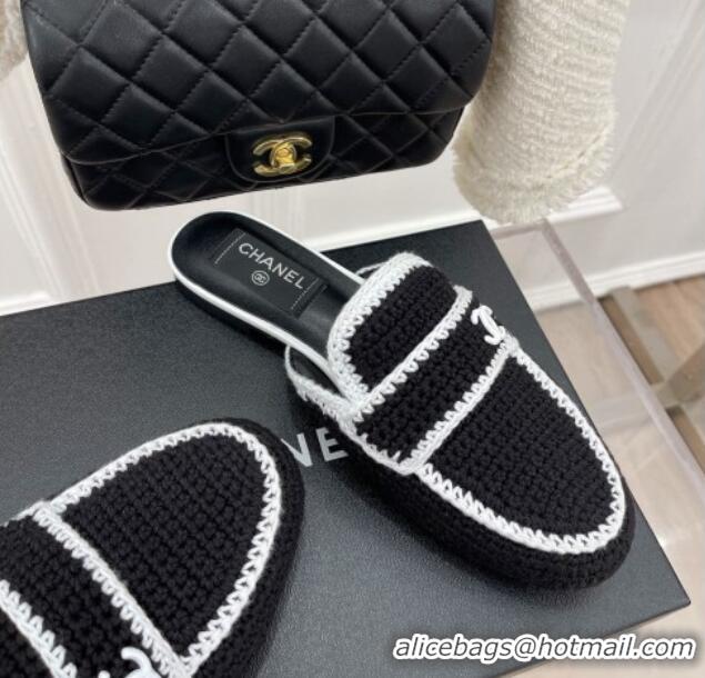 Sumptuous Chanel Crochet Flat Mules Black 1/White 228107