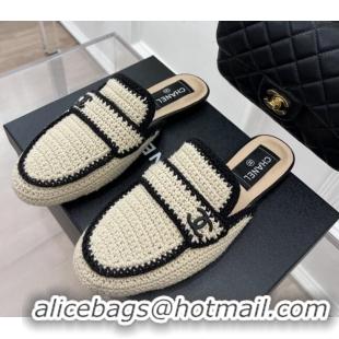 Pretty Style Chanel Crochet Flat Mules Beige 1/Black 228108