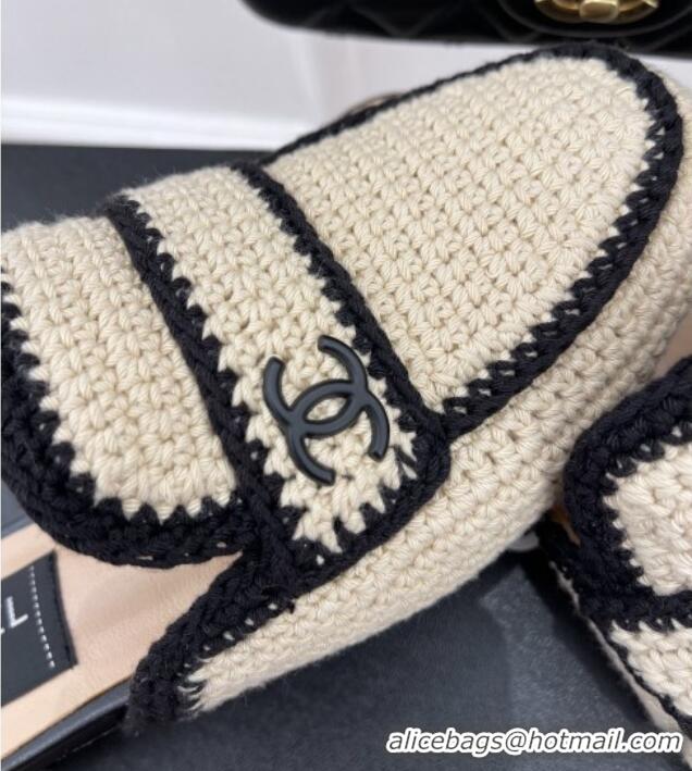 Pretty Style Chanel Crochet Flat Mules Beige 1/Black 228108