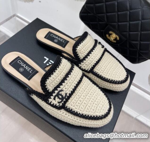 Pretty Style Chanel Crochet Flat Mules Beige 1/Black 228108