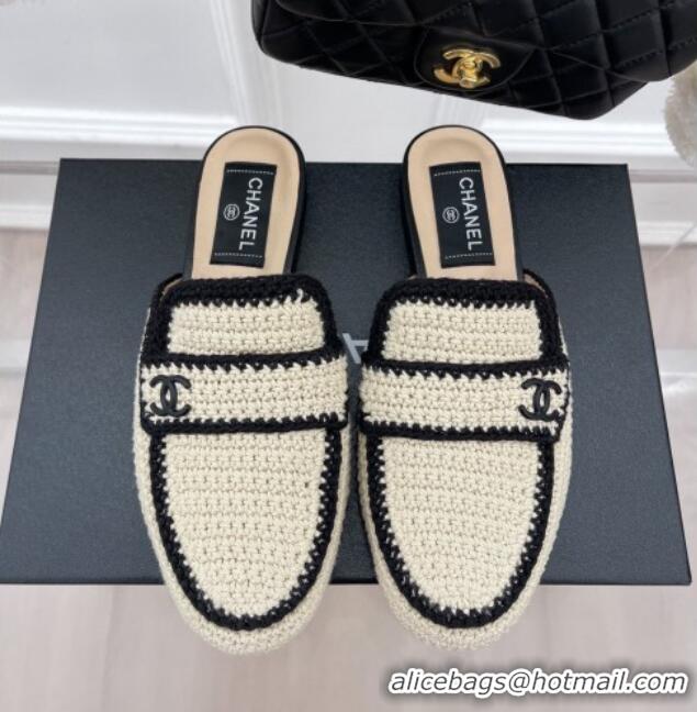 Pretty Style Chanel Crochet Flat Mules Beige 1/Black 228108