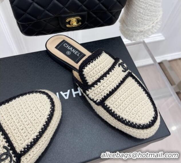 Pretty Style Chanel Crochet Flat Mules Beige 1/Black 228108