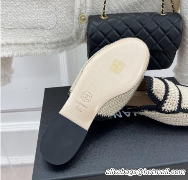 Pretty Style Chanel Crochet Flat Mules Beige 1/Black 228108