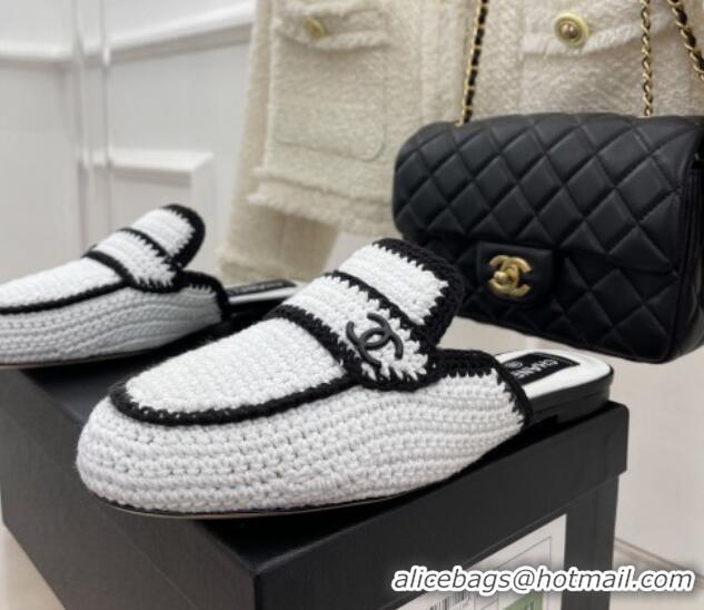 Best Product Chanel Crochet Flat Mules White 1/Black 228109