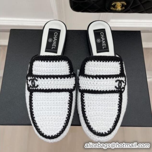 Best Product Chanel Crochet Flat Mules White 1/Black 228109