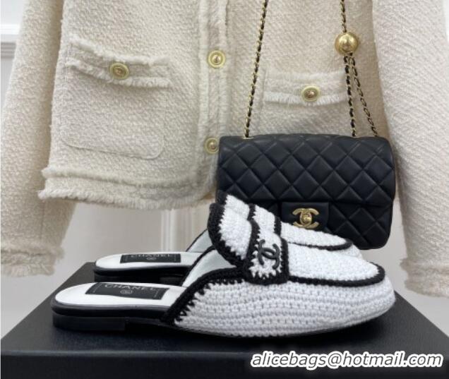 Best Product Chanel Crochet Flat Mules White 1/Black 228109