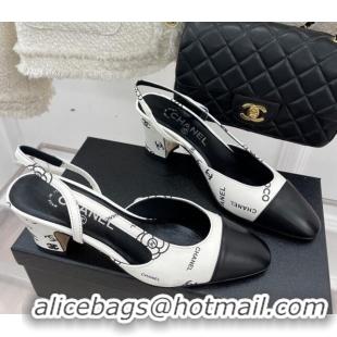 Duplicate Chanel Print Lambskin Slingback Pumps 6cm White 228110