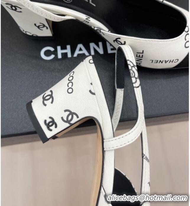 Duplicate Chanel Print Lambskin Slingback Pumps 6cm White 228110