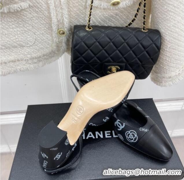 Luxury Chanel Print Lambskin Slingback Pumps 6cm Black 228111