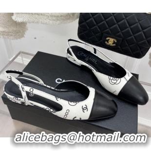 Low Cost Chanel Print Lambskin Flat Slingbacks White 2228112