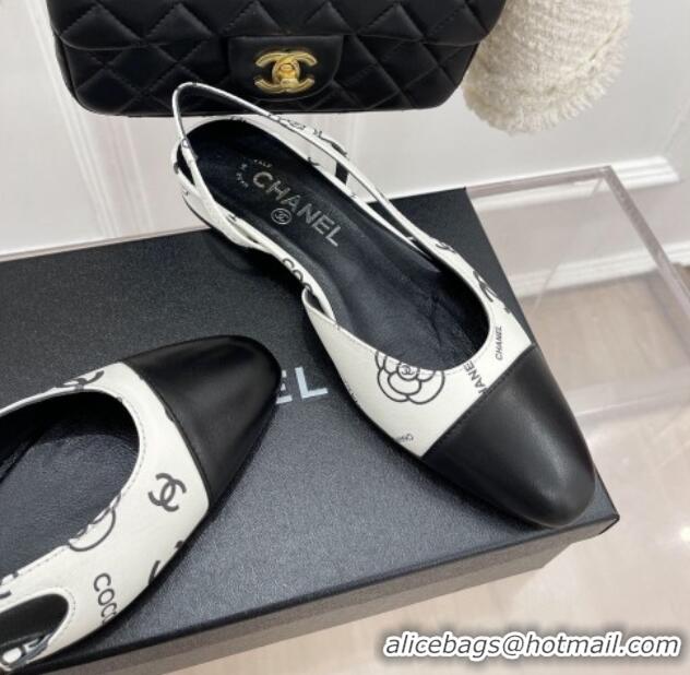 Low Cost Chanel Print Lambskin Flat Slingbacks White 2228112