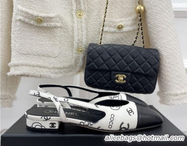 Low Cost Chanel Print Lambskin Flat Slingbacks White 2228112