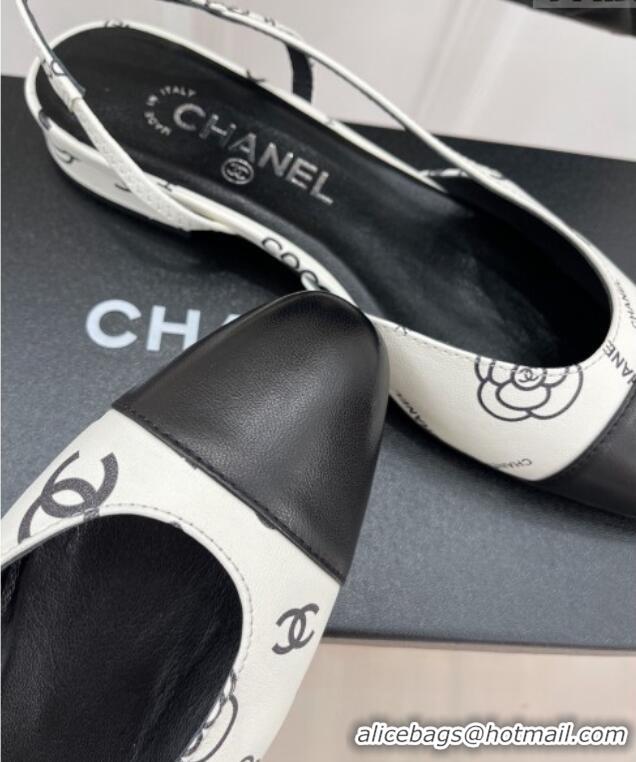 Low Cost Chanel Print Lambskin Flat Slingbacks White 2228112