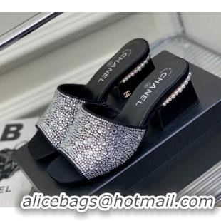 Purchase Chanel Crystals Heel Slide Sandals with Pearls 5cm Crystal/Black 2228115