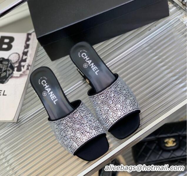 Purchase Chanel Crystals Heel Slide Sandals with Pearls 5cm Crystal/Black 2228115