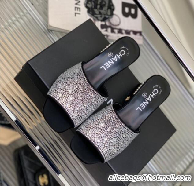 Purchase Chanel Crystals Heel Slide Sandals with Pearls 5cm Crystal/Black 2228115