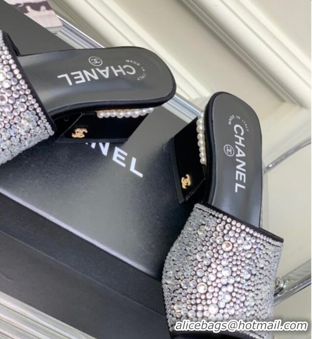 Purchase Chanel Crystals Heel Slide Sandals with Pearls 5cm Crystal/Black 2228115