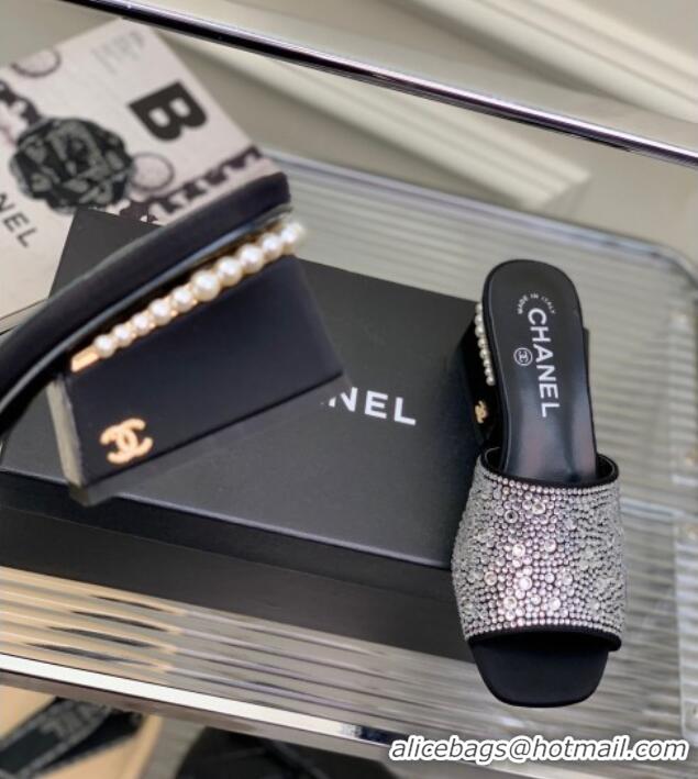 Purchase Chanel Crystals Heel Slide Sandals with Pearls 5cm Crystal/Black 2228115