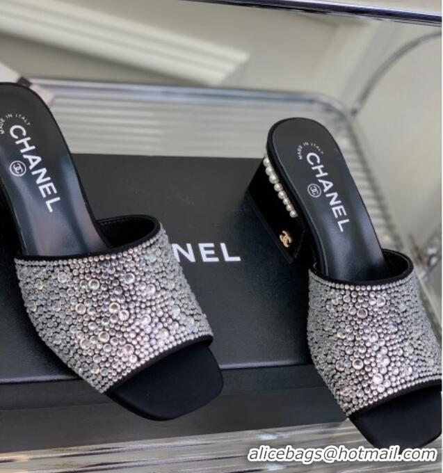 Purchase Chanel Crystals Heel Slide Sandals with Pearls 5cm Crystal/Black 2228115