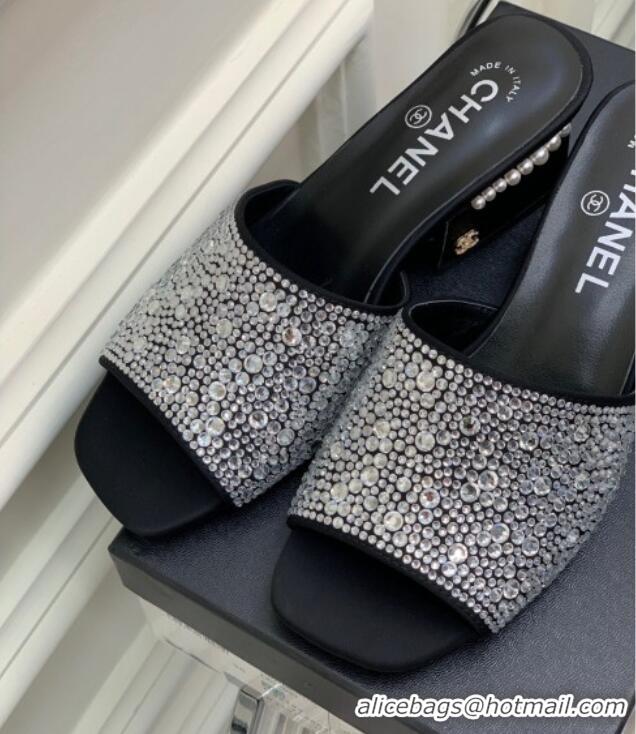 Purchase Chanel Crystals Heel Slide Sandals with Pearls 5cm Crystal/Black 2228115