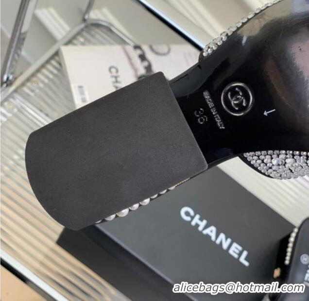 Purchase Chanel Crystals Heel Slide Sandals with Pearls 5cm Crystal/Black 2228115