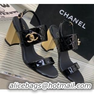 Most Popular Chanel Patent Calfskin High Heel Sandals 9cm with Buckle Black 022705