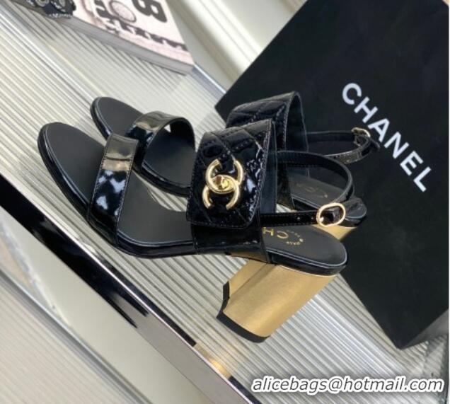 Most Popular Chanel Patent Calfskin High Heel Sandals 9cm with Buckle Black 022705