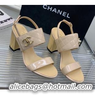 Low Price Chanel Patent Calfskin High Heel Sandals 9cm with Buckle Nude 022706 