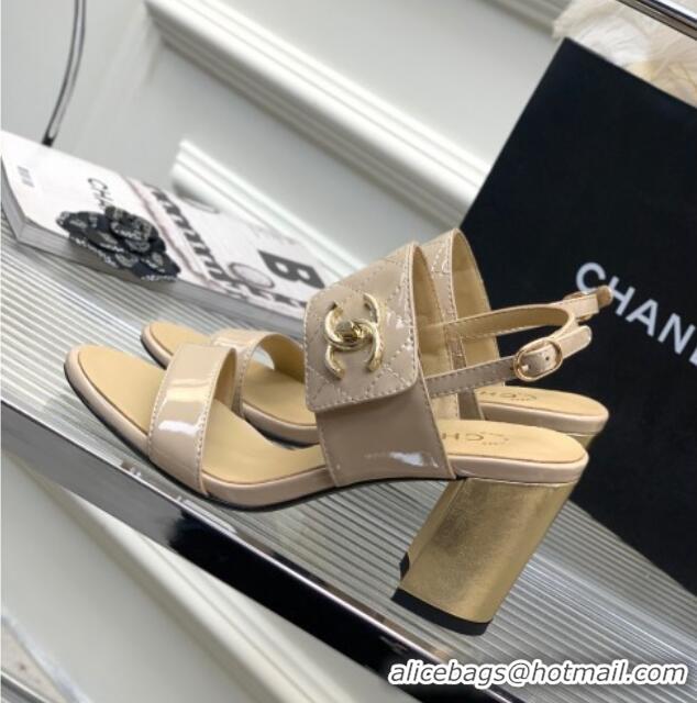 Low Price Chanel Patent Calfskin High Heel Sandals 9cm with Buckle Nude 022706 