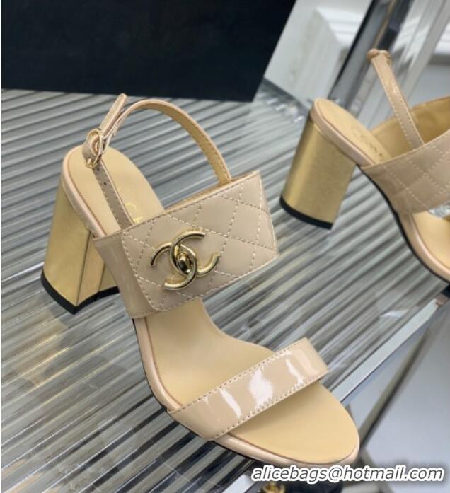 Low Price Chanel Patent Calfskin High Heel Sandals 9cm with Buckle Nude 022706 