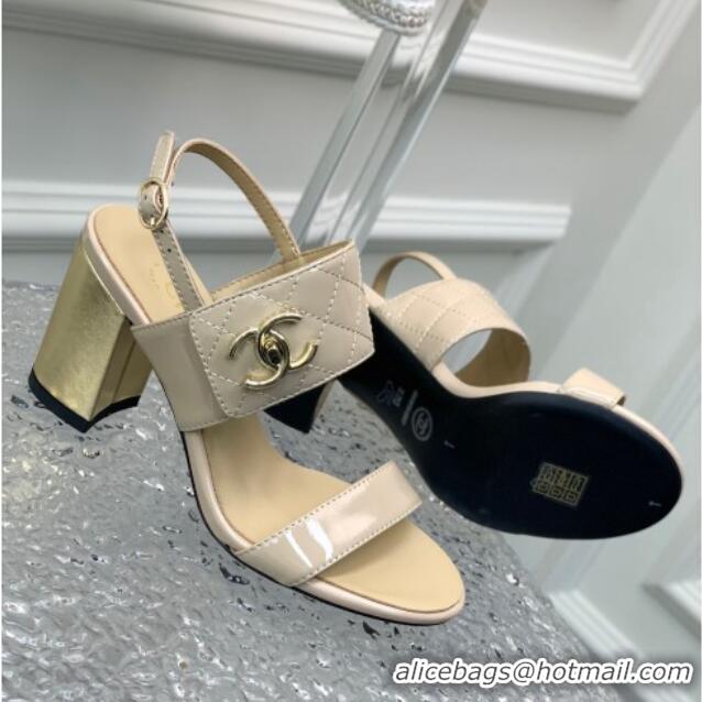 Low Price Chanel Patent Calfskin High Heel Sandals 9cm with Buckle Nude 022706 