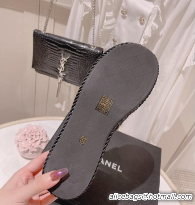 Top Grade Chanel Tweed Platform Slide Sandals with Charm Black 022708