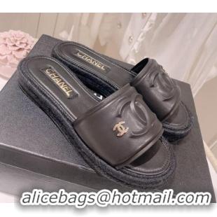 Best Price Chanel Calfskin Slide Sandals with Embossed CC Black 022710