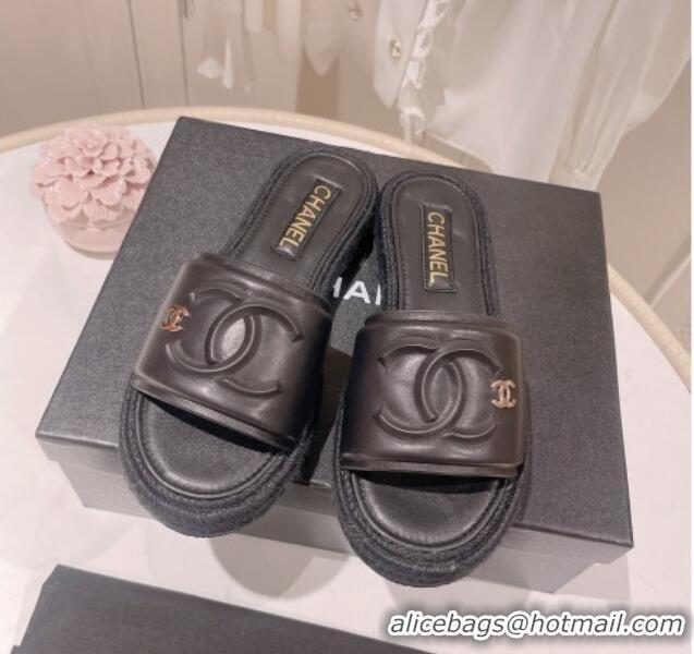 Best Price Chanel Calfskin Slide Sandals with Embossed CC Black 022710