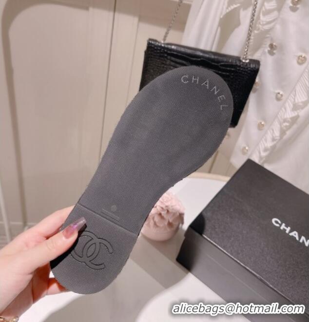 Best Price Chanel Calfskin Slide Sandals with Embossed CC Black 022710