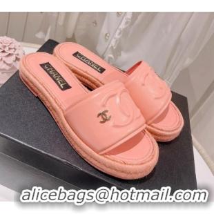 Chic Chanel Calfskin Slide Sandals with Embossed CC Pink 22711