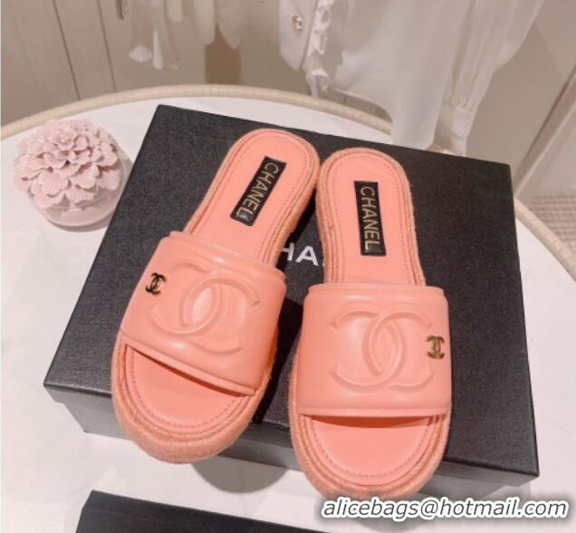 Chic Chanel Calfskin Slide Sandals with Embossed CC Pink 22711