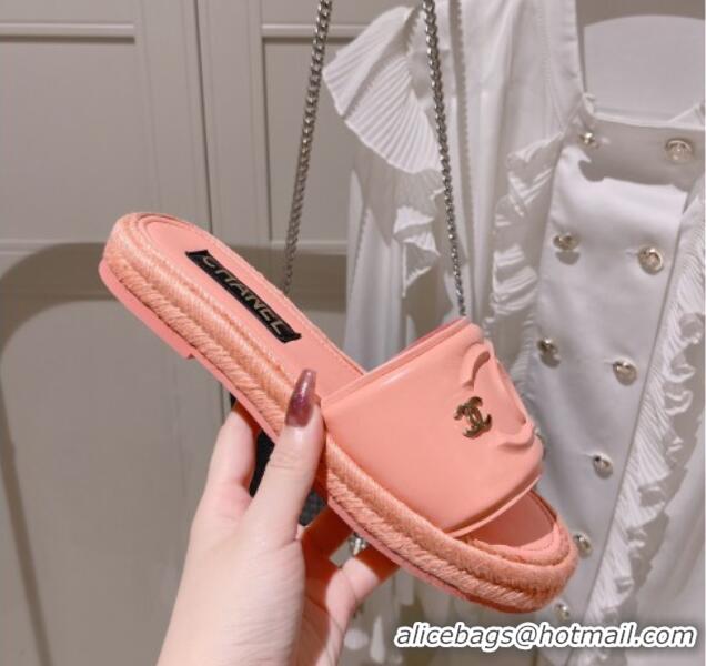 Chic Chanel Calfskin Slide Sandals with Embossed CC Pink 22711