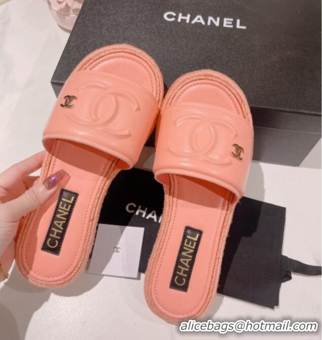 Chic Chanel Calfskin Slide Sandals with Embossed CC Pink 22711