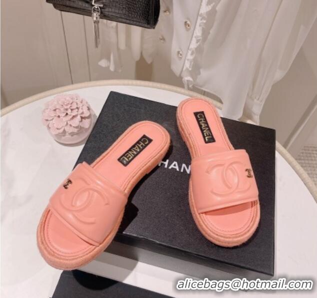 Chic Chanel Calfskin Slide Sandals with Embossed CC Pink 22711