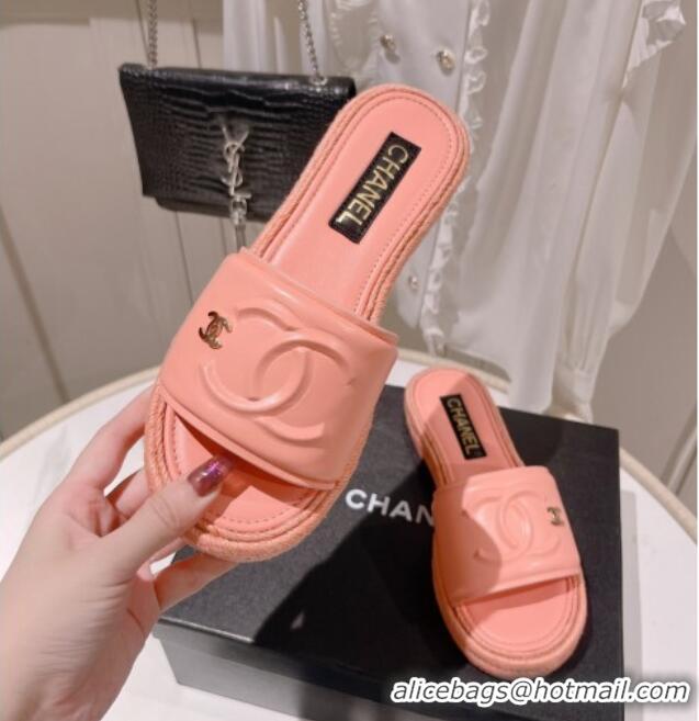 Chic Chanel Calfskin Slide Sandals with Embossed CC Pink 22711