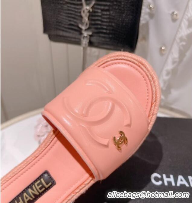 Chic Chanel Calfskin Slide Sandals with Embossed CC Pink 22711