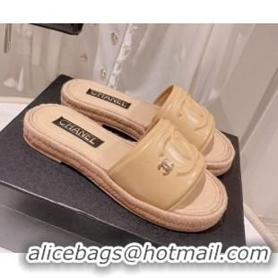 Perfect Chanel Calfskin Slide Sandals with Embossed CC Beige 022712