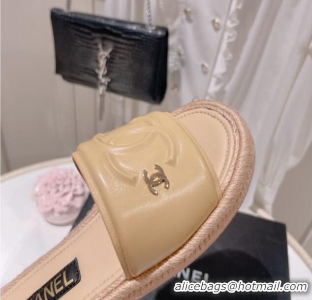 Perfect Chanel Calfskin Slide Sandals with Embossed CC Beige 022712